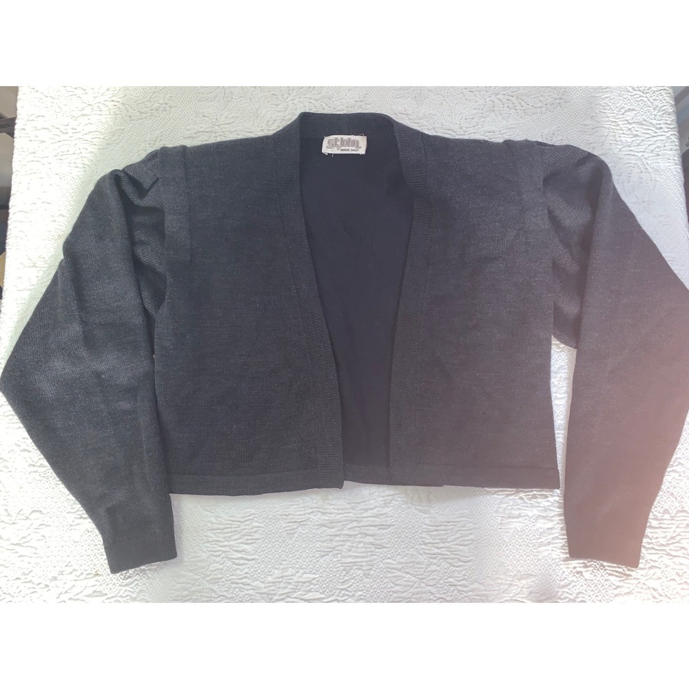 Vintage St John Marie Gray 80s Santana Knit Cropped Cardigan Gray Big Shoulder 6